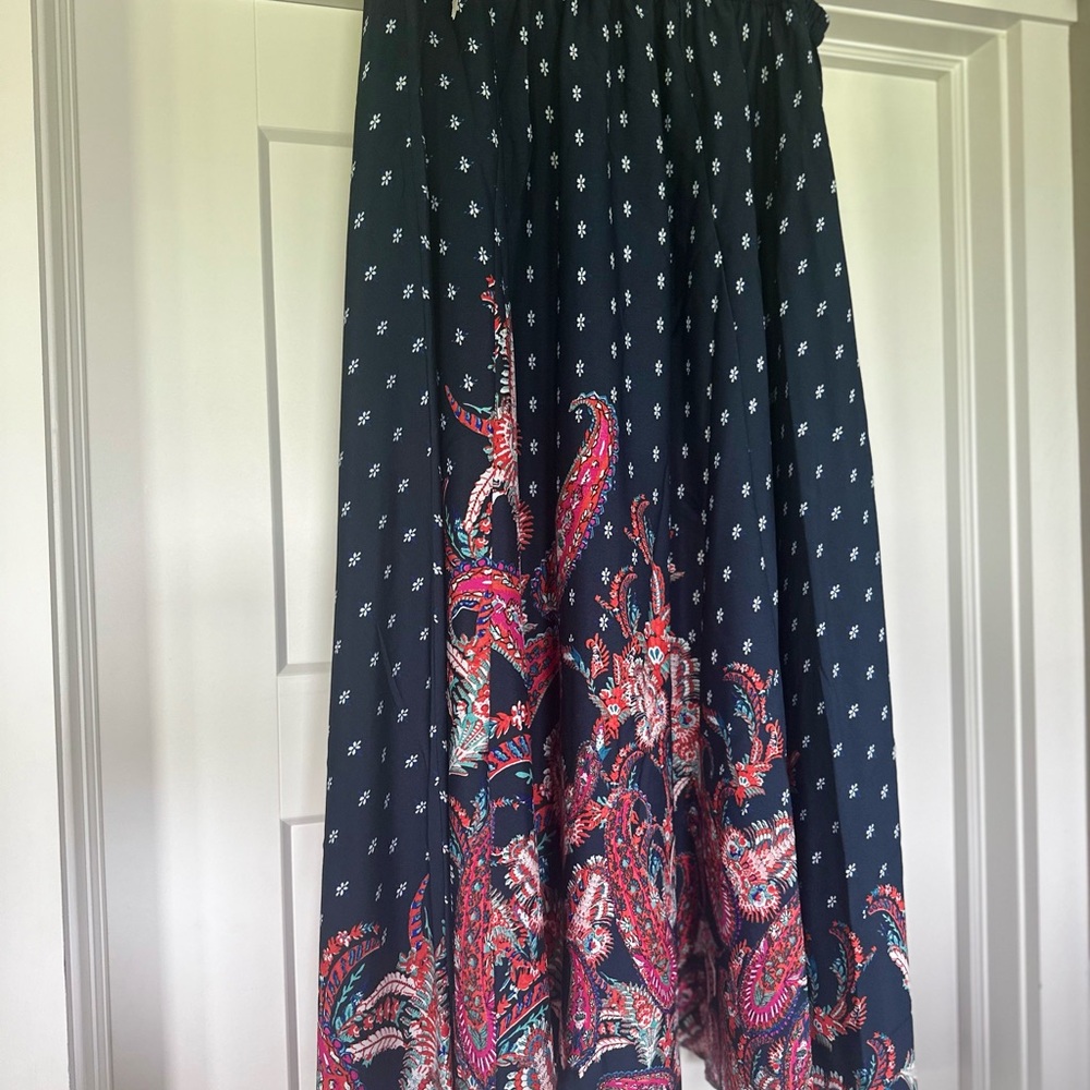 Red and Blue High-Low A-Line Midi Skirt